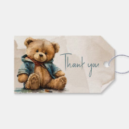 甘い茶色の水の色テディベア赤ちゃんシャワー ギフトタグ