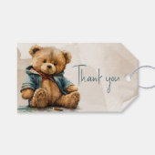 甘い茶色の水の色テディベア赤ちゃんシャワー ギフトタグ (正面(横))