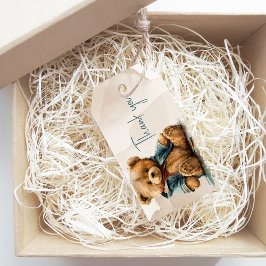 甘い茶色の水の色テディベア赤ちゃんシャワー ギフトタグ