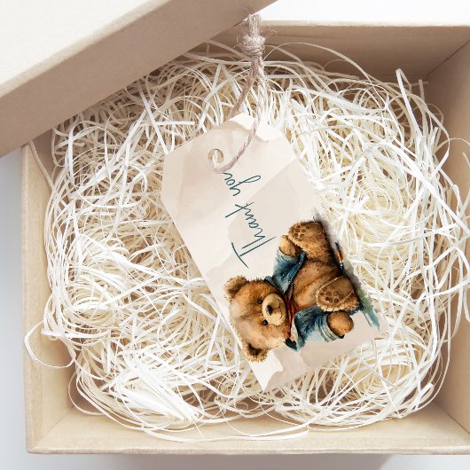 甘い茶色の水の色テディベア赤ちゃんシャワー ギフトタグ