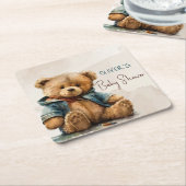甘い茶色の水の色テディベア赤ちゃんシャワー スクエアペーパーコースター (アングル)
