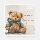 甘い茶色の水の色テディベア赤ちゃんシャワー スタンダードランチョンナプキン (正面)
