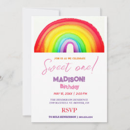 甘い虹の色、虹の甘い最初の誕生日 招待状