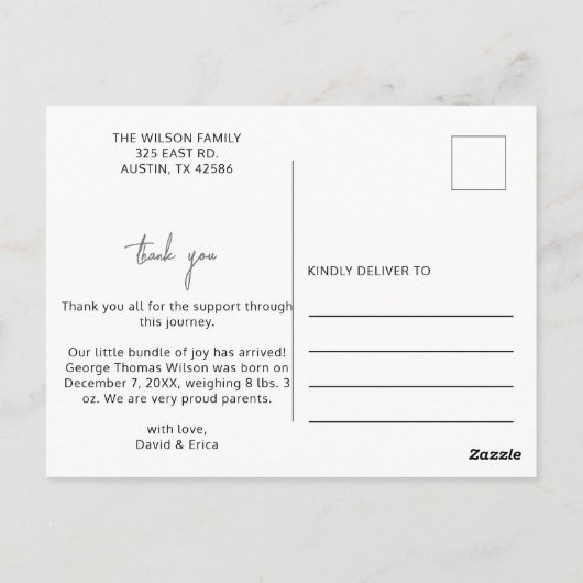 甘い蜂蜜かわいい新生児写真誕生のお知らせ ポストカード (裏面)