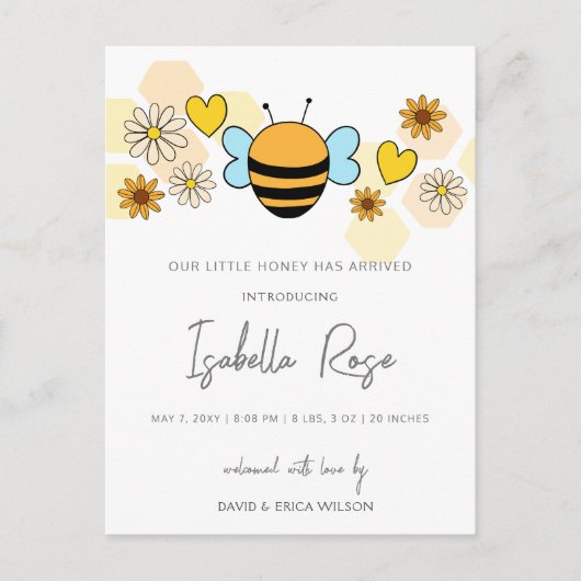 甘い蜂蜜かわいい新生児写真誕生のお知らせ ポストカード (正面)