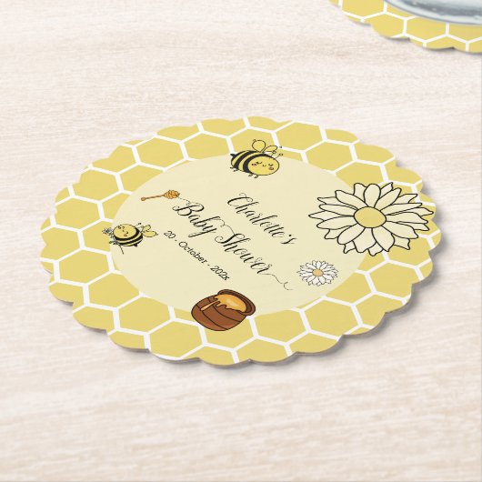 甘い蜂蜜の赤ちゃんシャワーが付いたかわいいハチ ペーパーコースター (アングル)