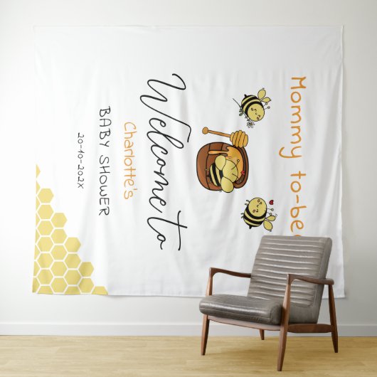 甘い蜂蜜を背景としたかわいい小さなミツバチ タペストリー (インサイチュ(横))