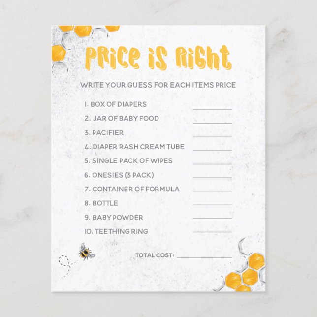 甘い蜂蜜黄色の赤ちゃんシャワーゲーム (正面)