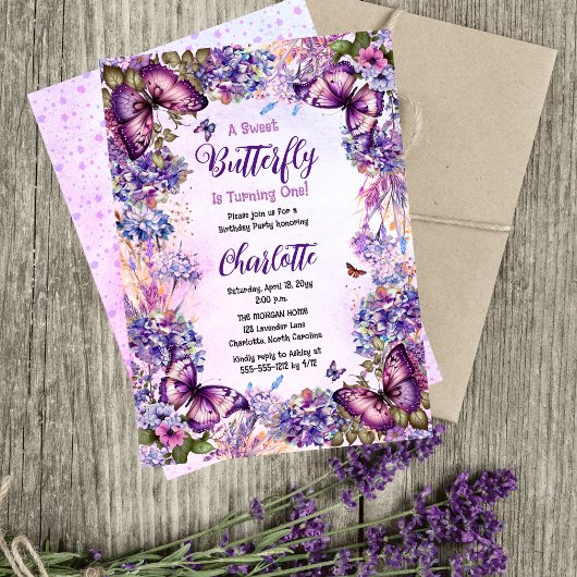 甘い蝶が一人の女の子を1歳の誕生日に変える 招待状