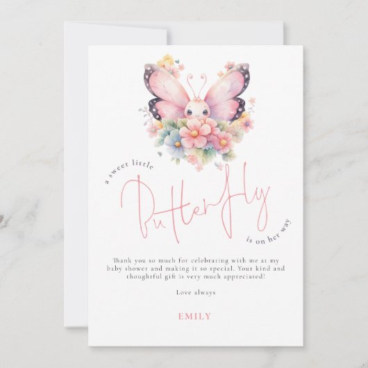 甘い蝶が途中の赤ちゃんシャワーありがとう カード (正面)