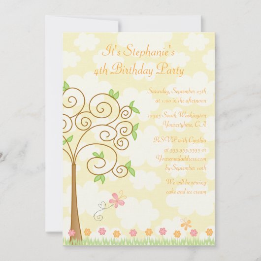 甘い蝶庭の誕生日のパーティの招待状 招待状 (正面)