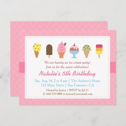 甘い誕生日、アイスクリームのパーティの招待状 招待状 (正面/裏面)