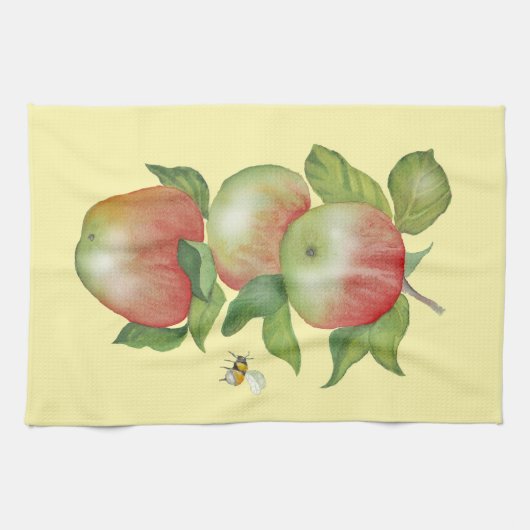 甘い調和：水の色りんごとビー キッチンタオル (横)