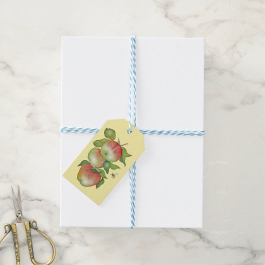 甘い調和：水の色りんごとビー ギフトタグ (より糸付き)