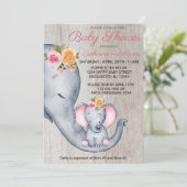 甘い象素朴ピンクのフローラ女の子ベビーシャワー 招待状 (スタンド正面)