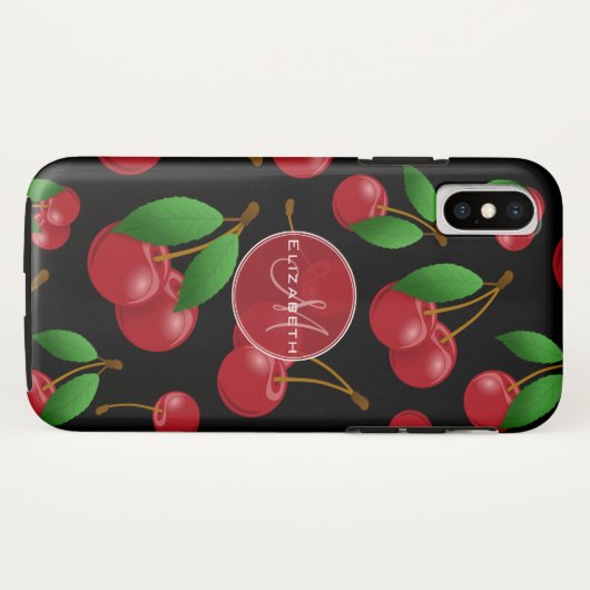 甘い赤いさくらんぼのパターンモノグラムの Case-Mate iPhoneケース (裏面(横))