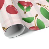 甘い赤いさくらんぼオンパステルプレイド ラッピングペーパー (ロールコーナー)