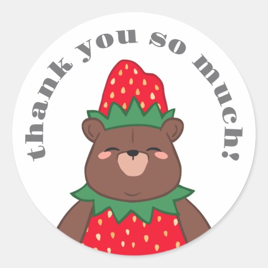 甘い赤いちごクマ赤ちゃんシャワーありがとう ラウンドシール (正面)