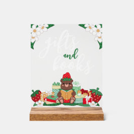 甘い赤いちご熊のギフトブックベビーシャワー アクリルサイン