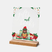 甘い赤いちご熊のギフトブックベビーシャワー アクリルサイン (傾斜)