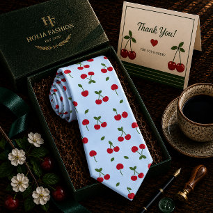 甘い赤いチェリーパターン ネクタイ