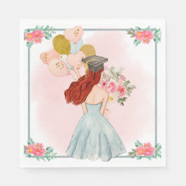 甘い赤い頭の女の子の水色卒業ナプキン スタンダードランチョンナプキン