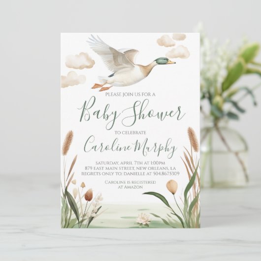 甘い赤ちゃんシャワーマラードアヒルのギンガム 招待状 (スタンド正面)