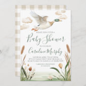 甘い赤ちゃんシャワーマラードアヒルのギンガム 招待状 (正面/裏面)