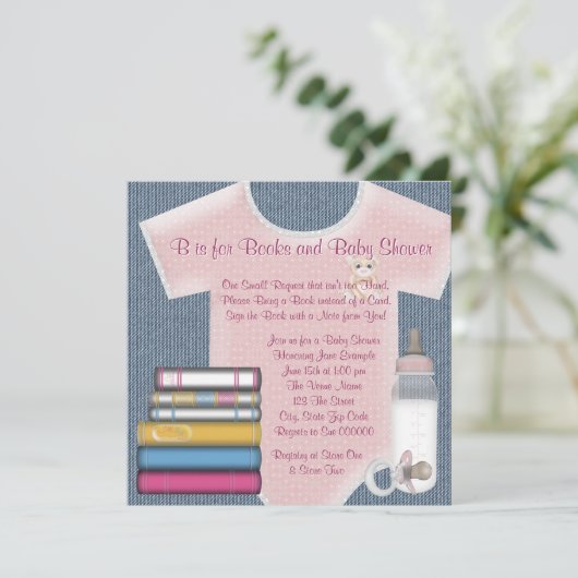 甘い赤ちゃん女の子が本の赤ちゃんシャワーを持ってくる 招待状 (スタンド正面)