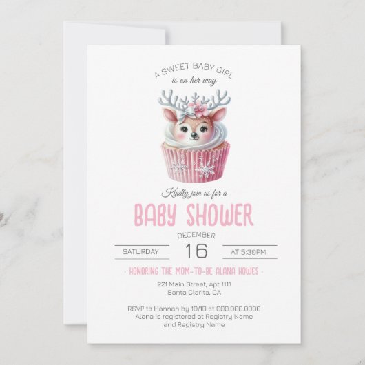 甘い赤ちゃん女の子は彼女の方法カップケーキ赤ちゃんシャワー 招待状 (正面)
