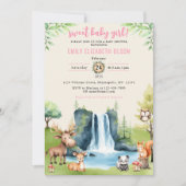 甘い赤ちゃん女の子ウッドランド動物の滝シャワー 招待状 (正面)