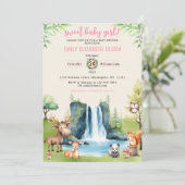 甘い赤ちゃん女の子ウッドランド動物の滝シャワー 招待状 (スタンド正面)