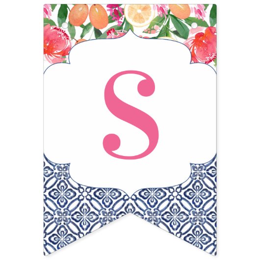 甘い赤ちゃん女の子シトラススペインのタイル赤ちゃんシャワー バンティングフラッグ (第1の旗)