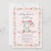 甘い赤ちゃん女の子ゾウ赤ちゃんシャワー 招待状 (正面)