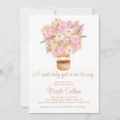 甘い赤ちゃん女の子ピンクのフローラバルーンベビーシャワー 招待状 (正面)