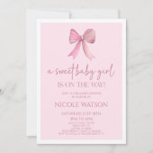 甘い赤ちゃん女の子ピンクボウ赤ちゃんシャワー 招待状 (正面)