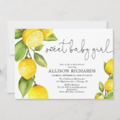 甘い赤ちゃん女の子レモン水の色の女の子の赤ちゃんシャワー 招待状 (正面)