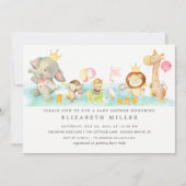 甘い赤ん坊の動物が赤ん坊のシャワーをパレード 招待状 (正面)