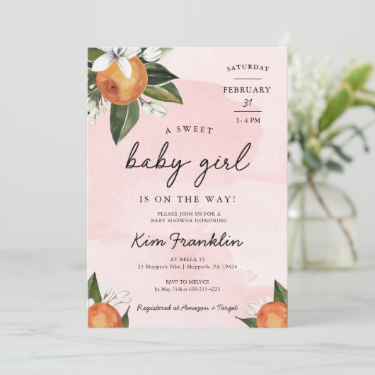 甘い赤ん坊の女の子が途中クレメンティンオレンジ 招待状 (スタンド正面)