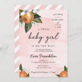 甘い赤ん坊の女の子が途中クレメンティンオレンジ 招待状 (正面/裏面)