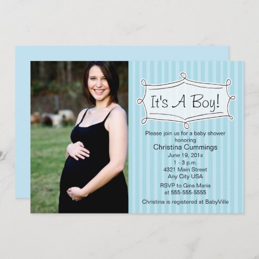 甘い赤ストライプのちゃんシャワー写真招待状 招待状 (正面/裏面)