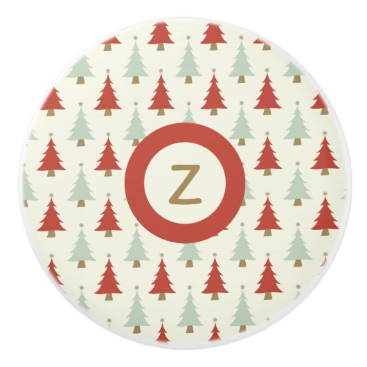 甘い赤素朴緑のクリスマスツリー セラミックノブ (正面)