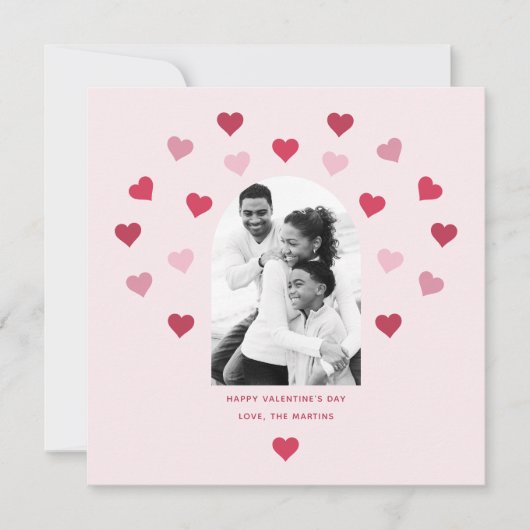甘い赤面ピンクと赤いハートフォトバレンタイン シーズンカード (正面)