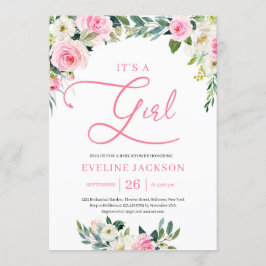 甘い赤面ピンクのフローラ女の子の赤ちゃんシャワー 招待状