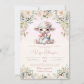 甘い赤面ピンクのフローラ生まれたばかりのラムベビーシャワー 招待状 (正面)