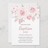 甘い赤面ピンクの花美しい女の子バプテスマ 招待状 (正面)