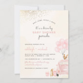 甘い赤面ピンクバルーン赤ちゃんシャワーで車を運転 招待状 (正面)