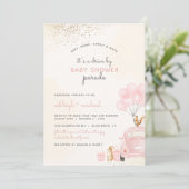 甘い赤面ピンクバルーン赤ちゃんシャワーで車を運転 招待状 (スタンド正面)