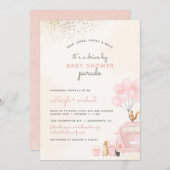甘い赤面ピンクバルーン赤ちゃんシャワーで車を運転 招待状 (正面/裏面)