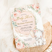 甘い赤面ピンクフローラかわいいゾウ赤ちゃんシャワー 招待状